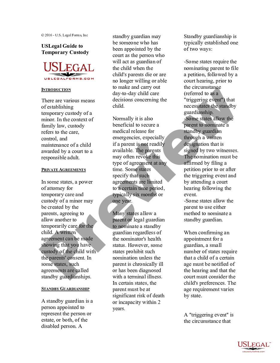 page 0 USLegal Guide to Temporary Custody preview