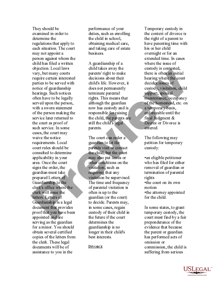 Get USLegal Guide to Temporary Custody Preview USLegal Guide to Temporary Custody