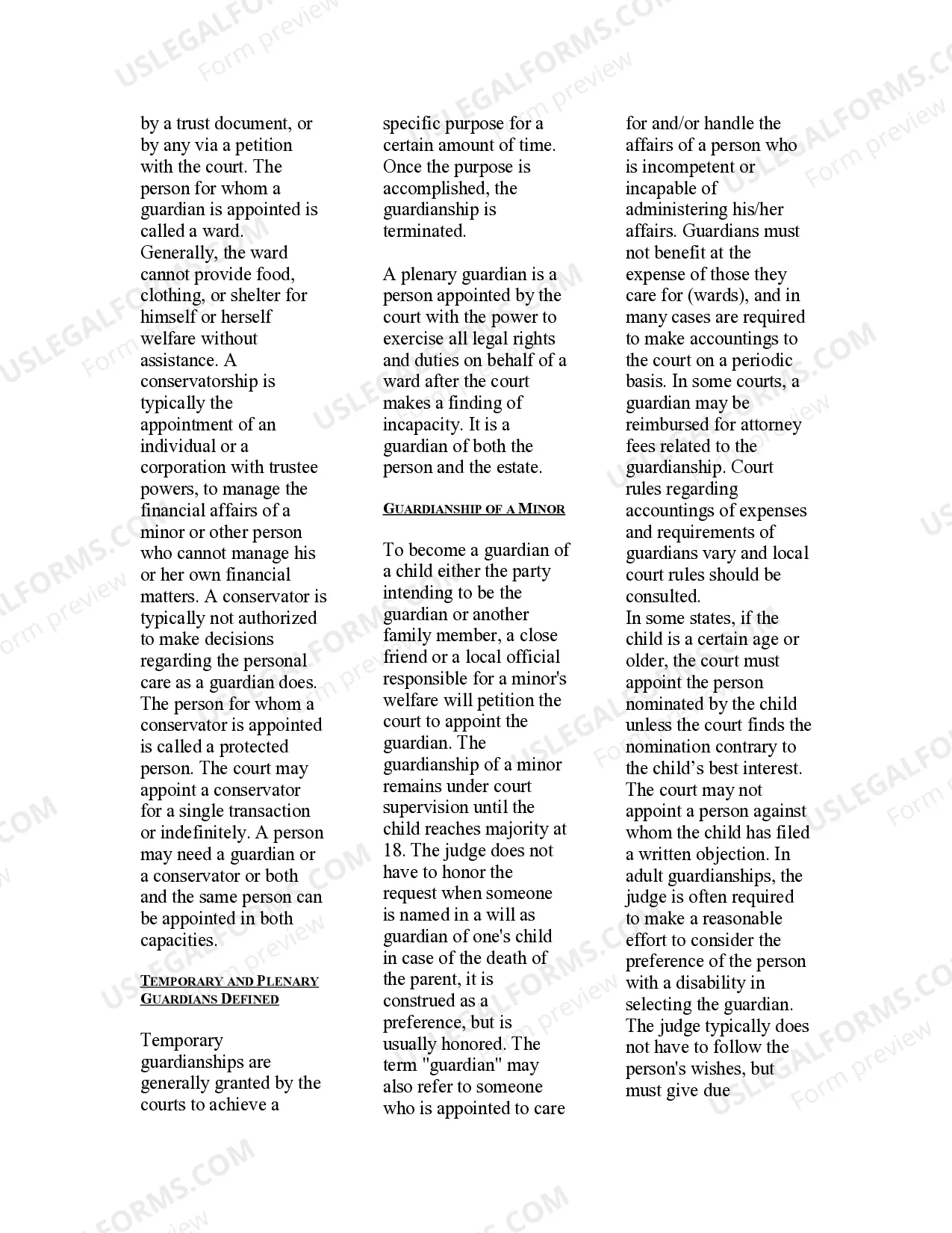 Preview USLegal Guide to Guardianship