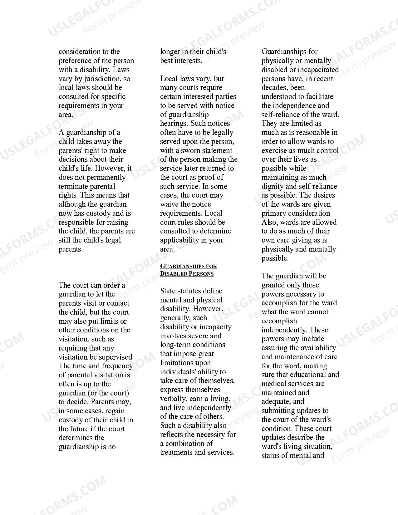 Preview USLegal Guide to Guardianship