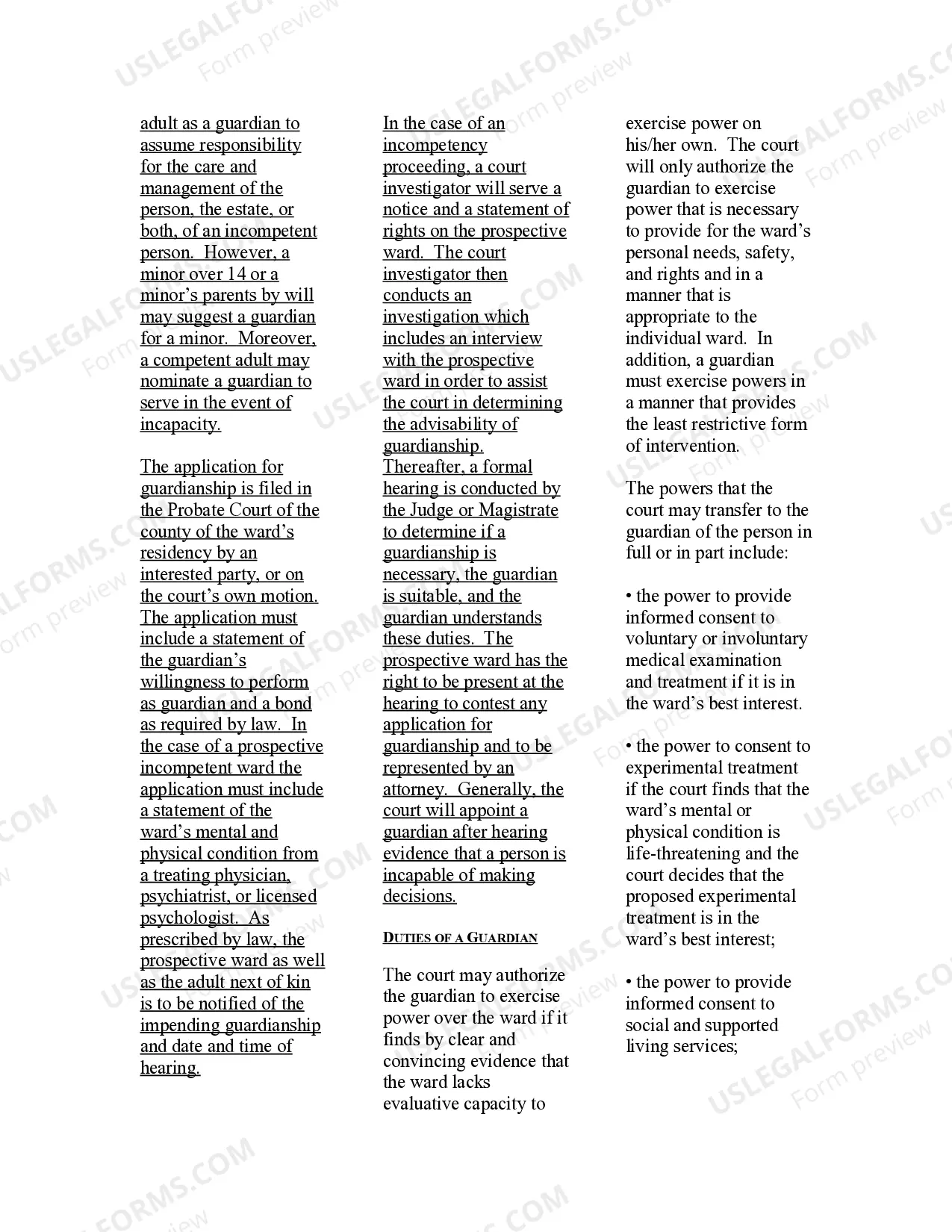 Preview USLegal Guide to Guardianship