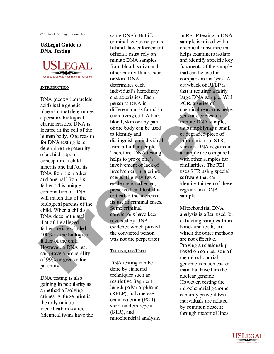 page 0 USLegal Guide to DNA Testing preview