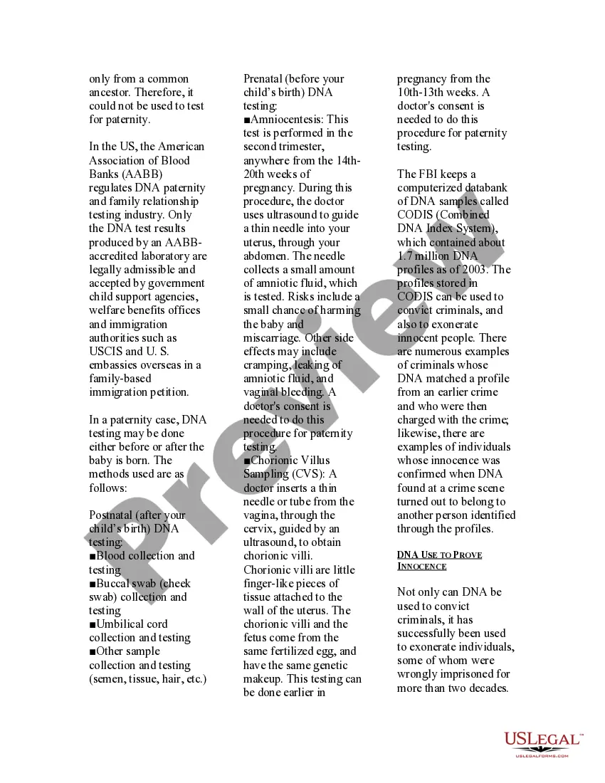 Get USLegal Guide to DNA Testing Preview USLegal Guide to DNA Testing