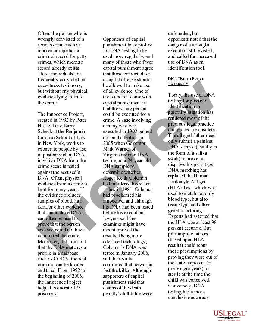Get USLegal Guide to DNA Testing Preview USLegal Guide to DNA Testing
