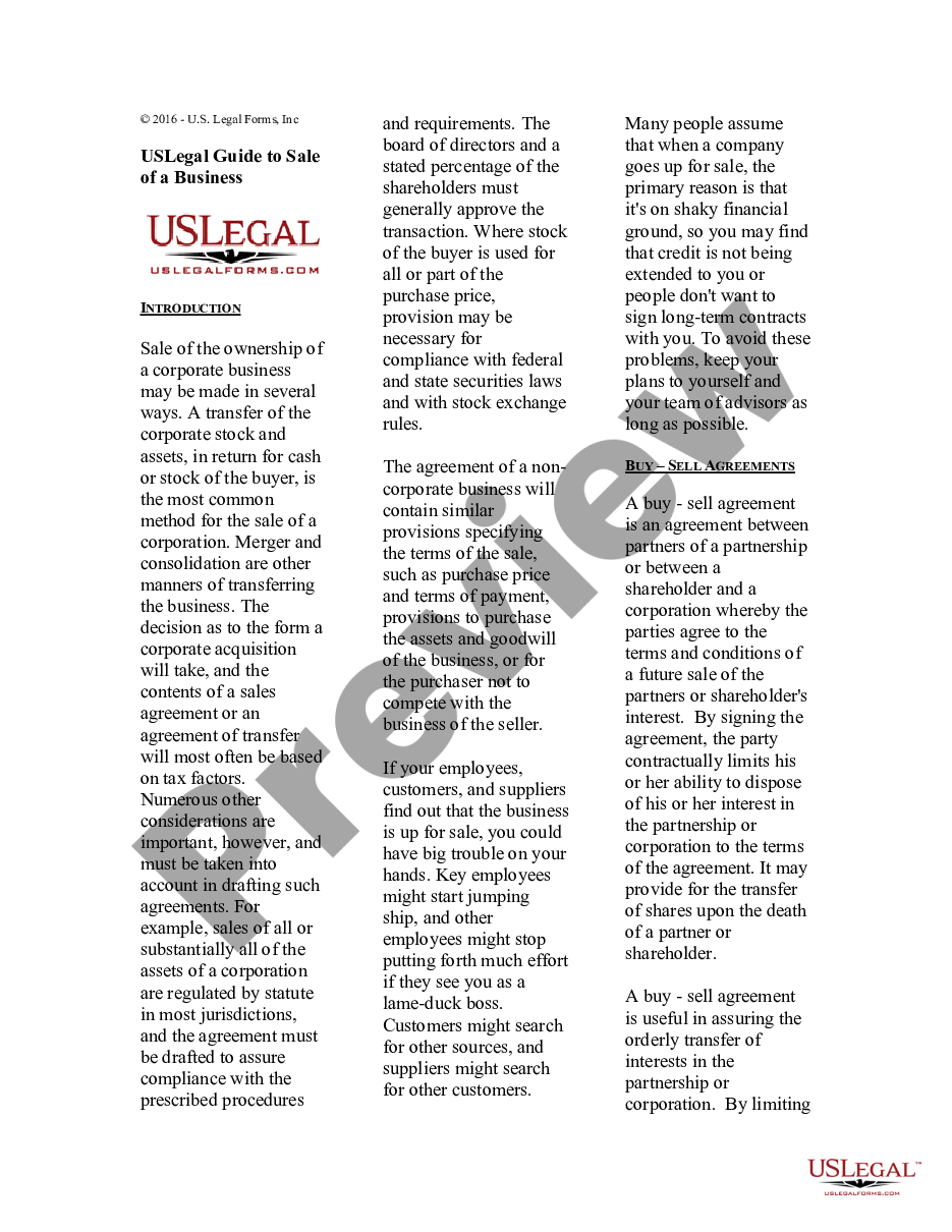 page 0 USLegal Guide to Sale of a Business preview