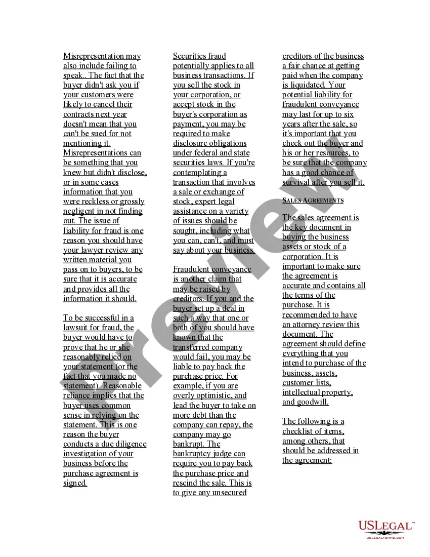 Preview USLegal Guide to Sale of a Business