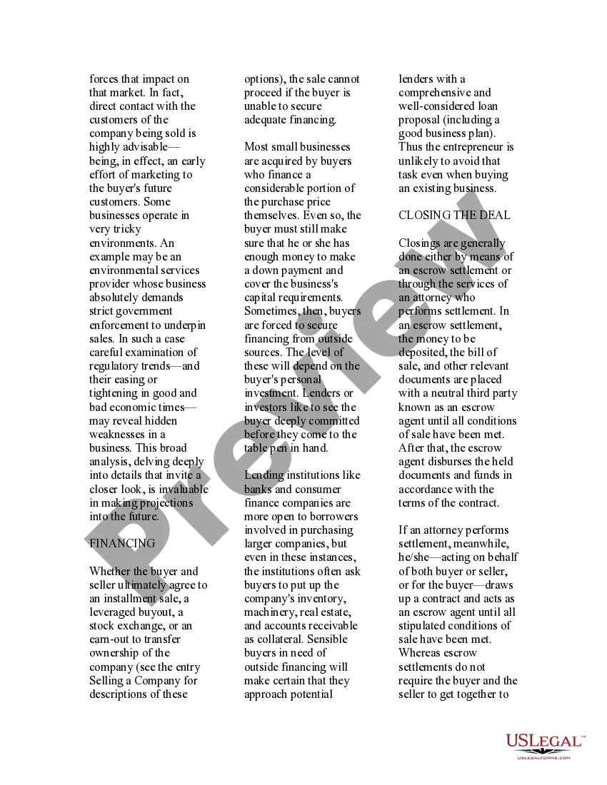 Preview USLegal Guide to Sale of a Business