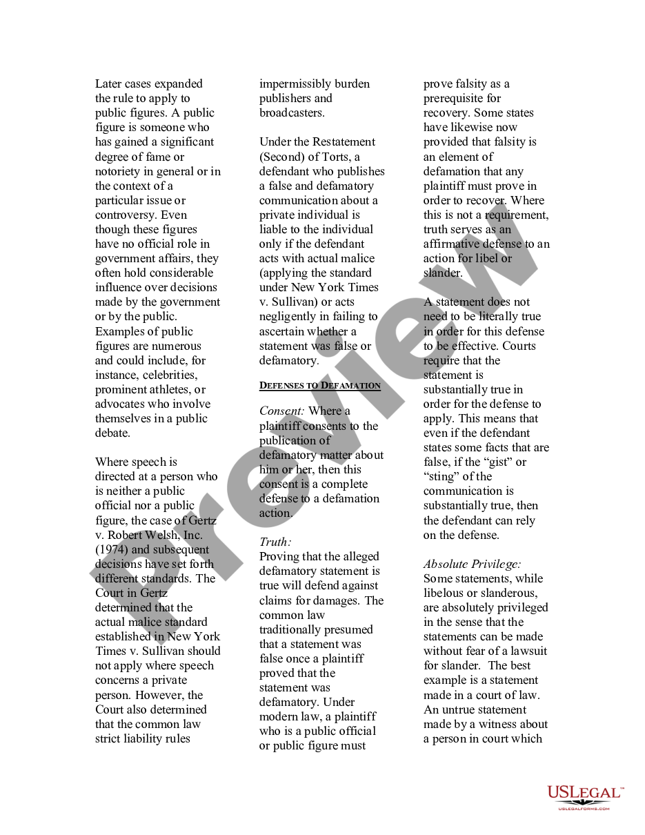 page 3 USLegal Guide to Defamation; Libel and Slander  preview
