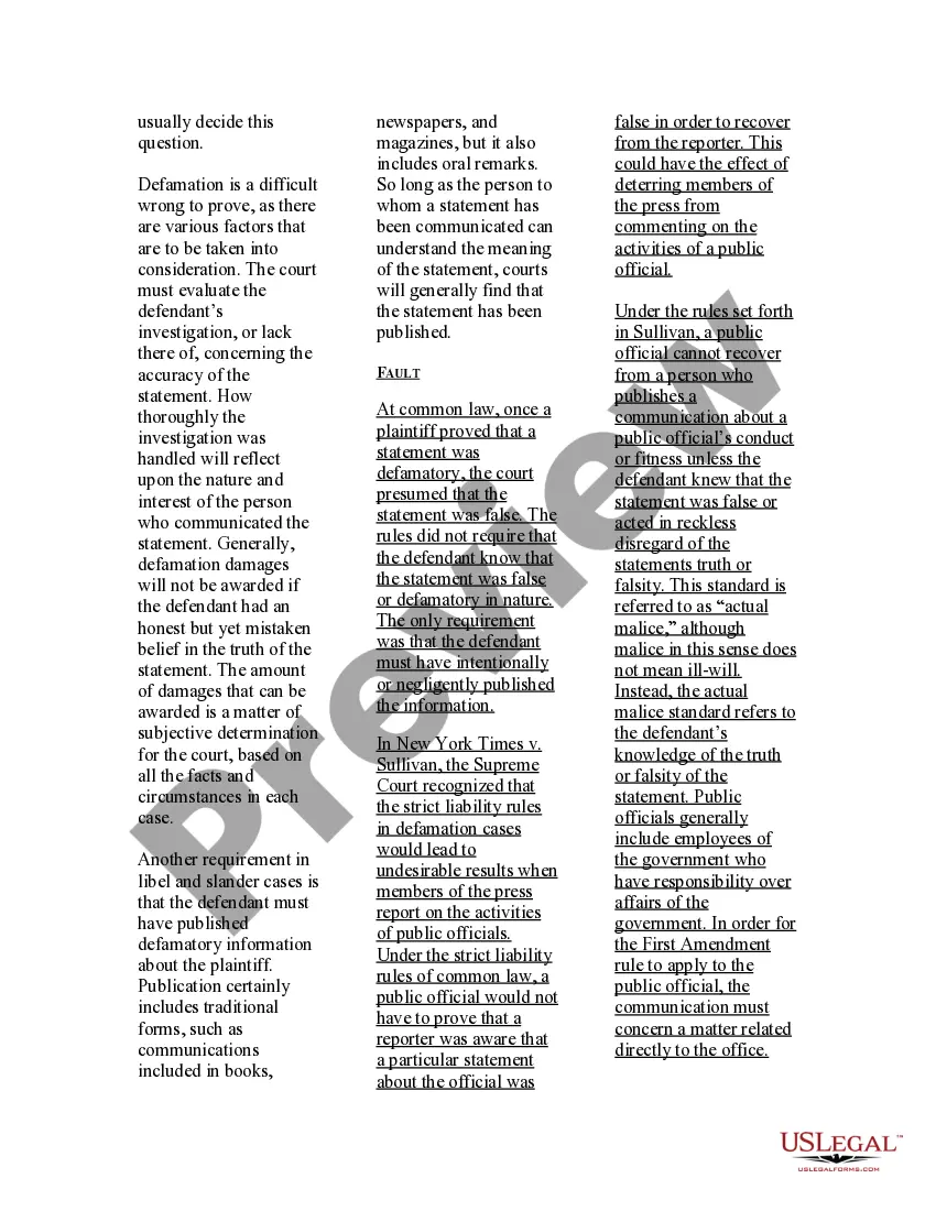 Get USLegal Guide to Defamation; Libel and Slander Preview USLegal Guide to Defamation; Libel and Slander
