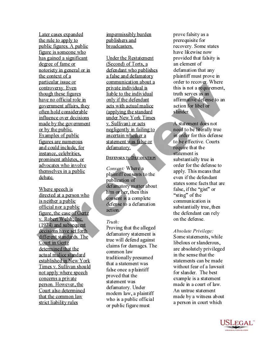 Get USLegal Guide to Defamation; Libel and Slander Preview USLegal Guide to Defamation; Libel and Slander