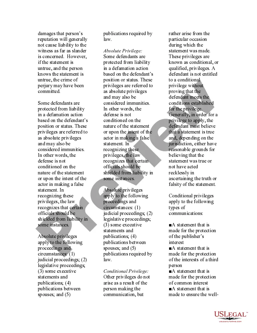 Get USLegal Guide to Defamation; Libel and Slander Preview USLegal Guide to Defamation; Libel and Slander