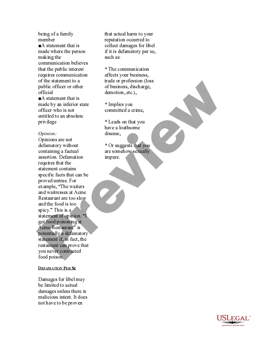 Get USLegal Guide to Defamation; Libel and Slander Preview USLegal Guide to Defamation; Libel and Slander