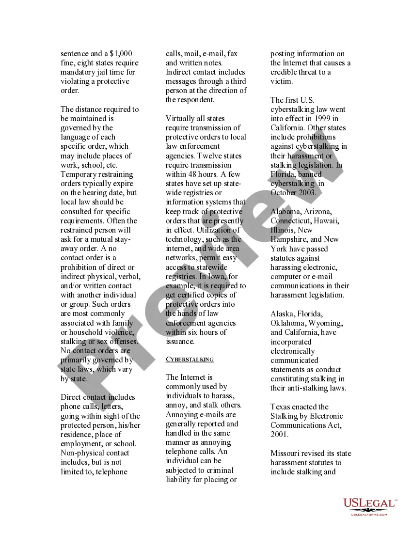Preview USLegal Guide to Stalking
