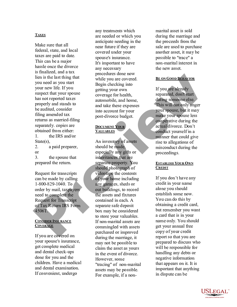 page 1 USLegal Guide to Preparing for Divorce preview