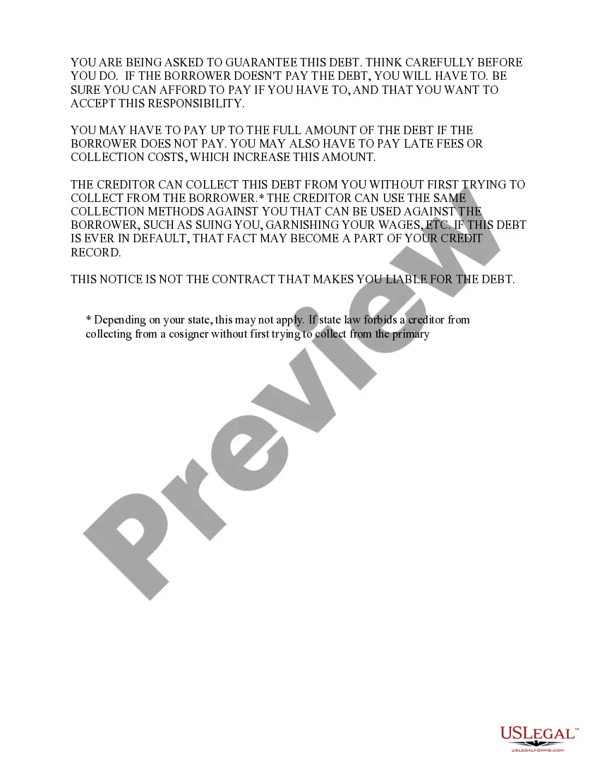 Get Guarantor - Consignor Notice Required by FTC on certain Transactions Preview Guarantor - Consignor Notice Required by FTC on certain Transactions