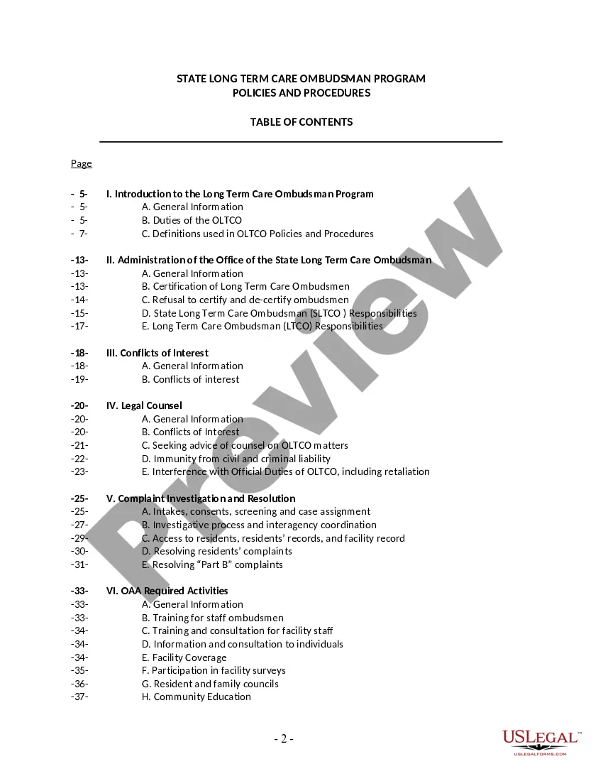 Preview Long-term Care Ombudsman Program Policies and Procedures