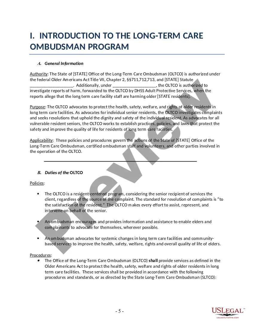 Preview Long-term Care Ombudsman Program Policies and Procedures
