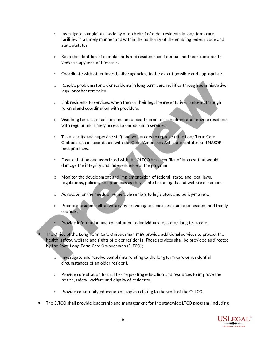 Preview Long-term Care Ombudsman Program Policies and Procedures