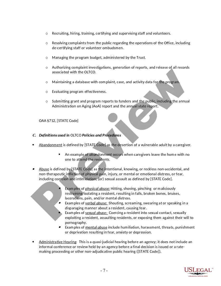 Preview Long-term Care Ombudsman Program Policies and Procedures