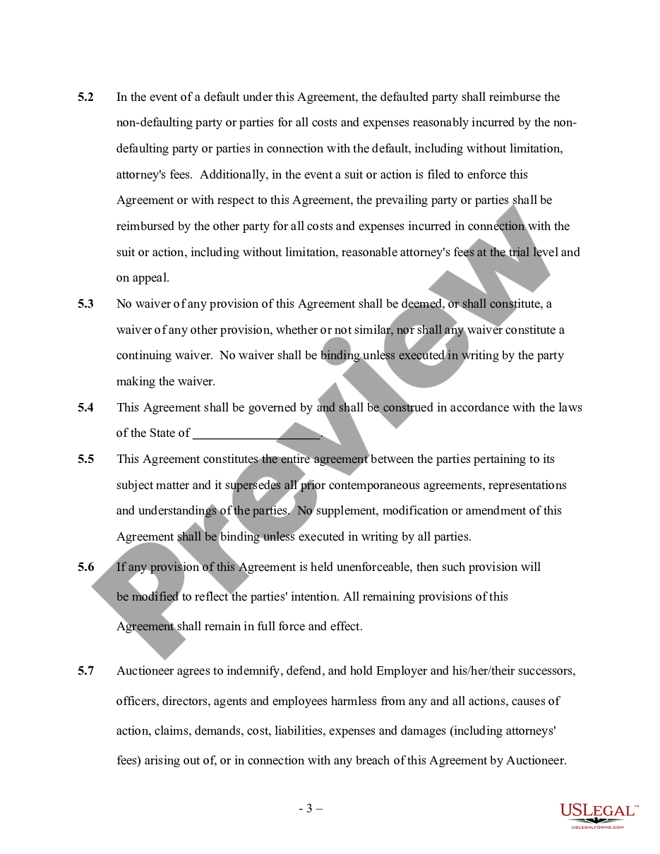 page 2 Auctioneer Services Contract - Self-Employed Independent Contractor preview