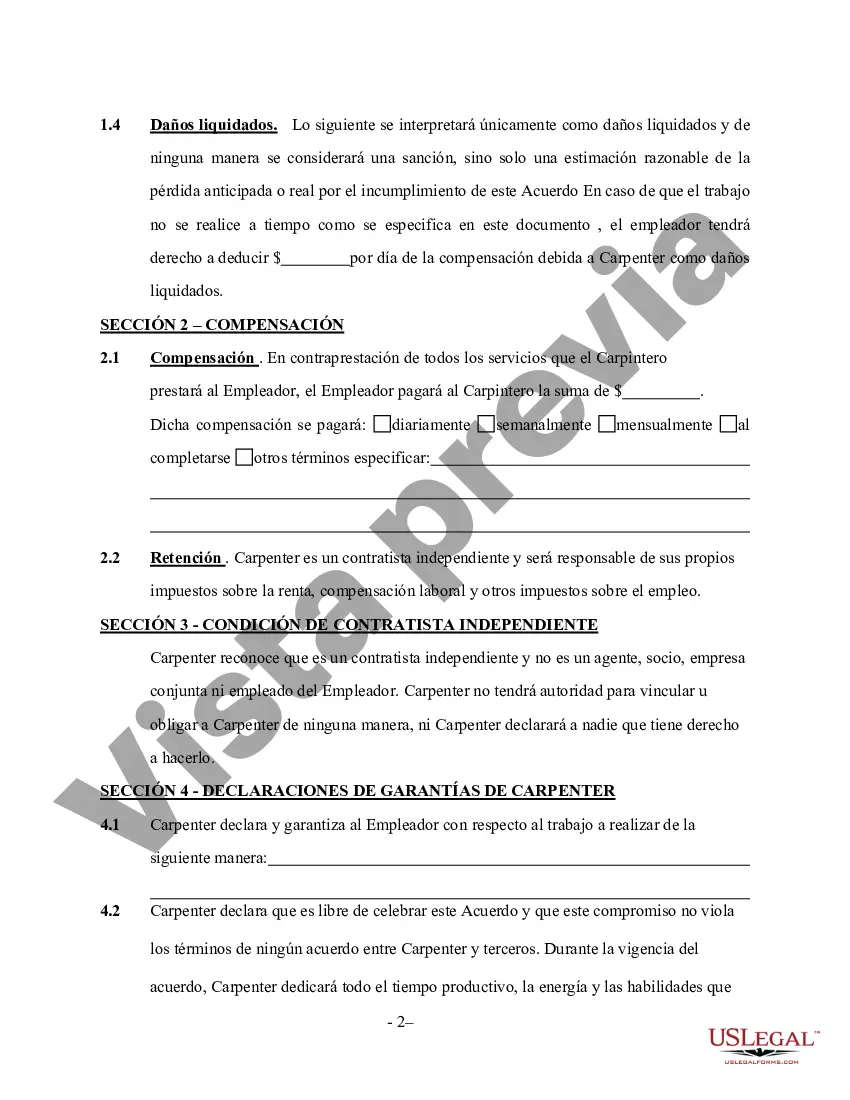 Preview Contrato de Servicios de Carpintería - Contratista Independiente Autónomo