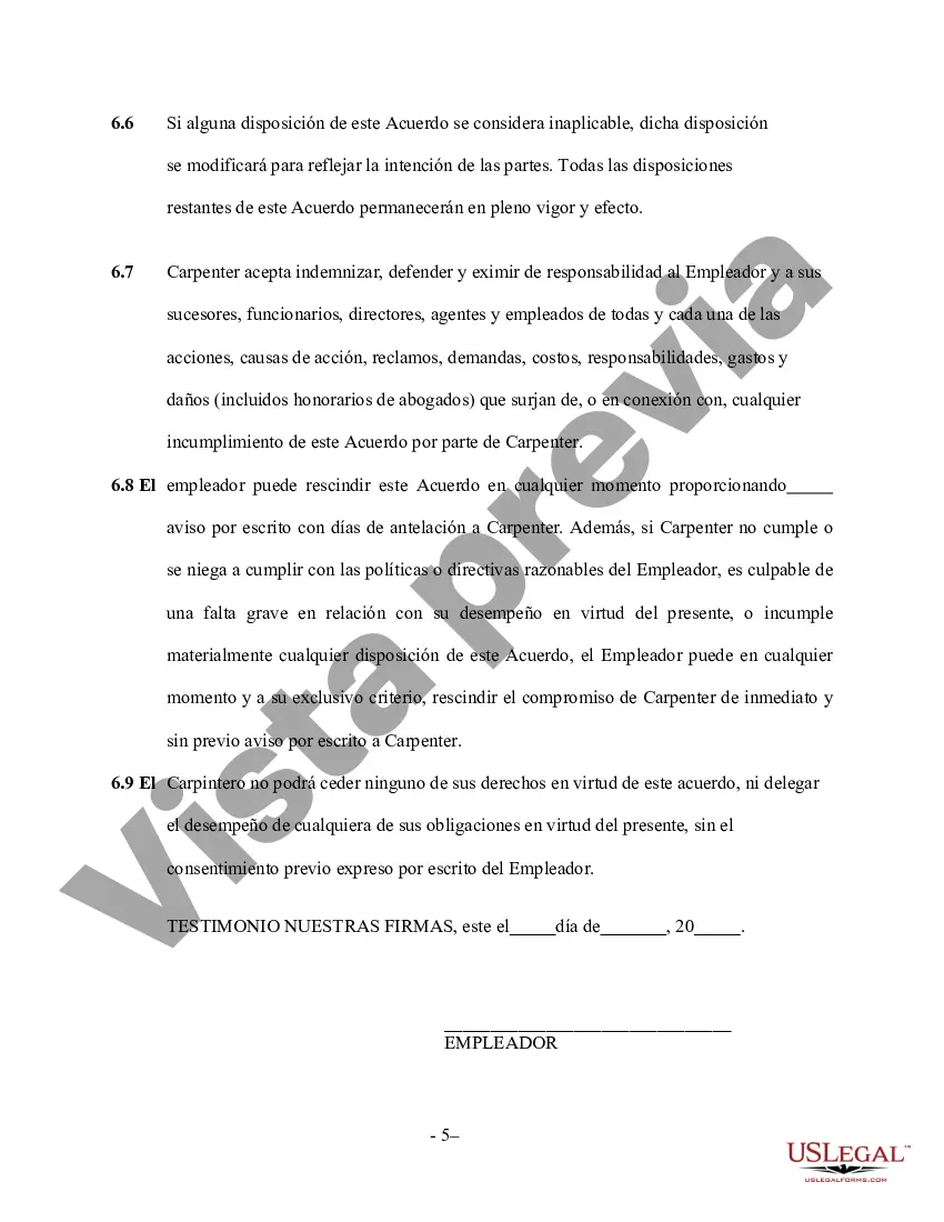 Preview Contrato de Servicios de Carpintería - Contratista Independiente Autónomo