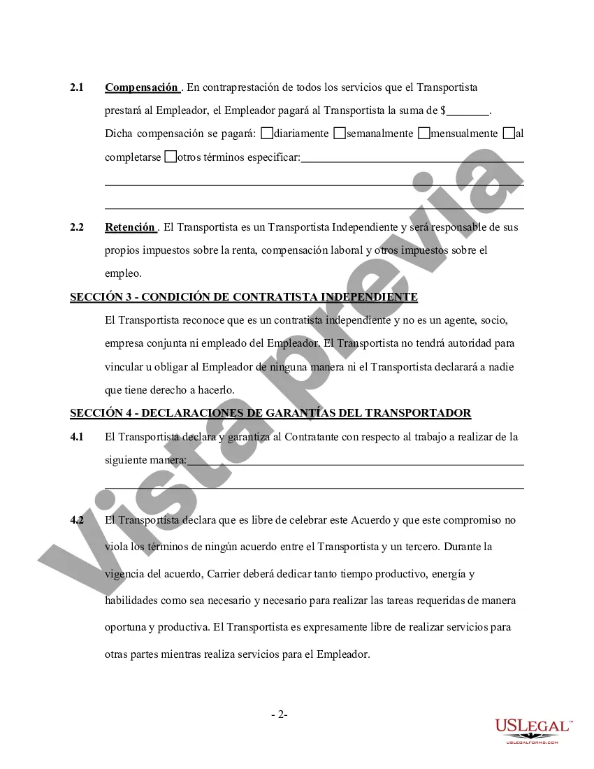 Preview Contrato de Servicios de Transportista - Contratista Independiente Trabajador por Cuenta Propia
