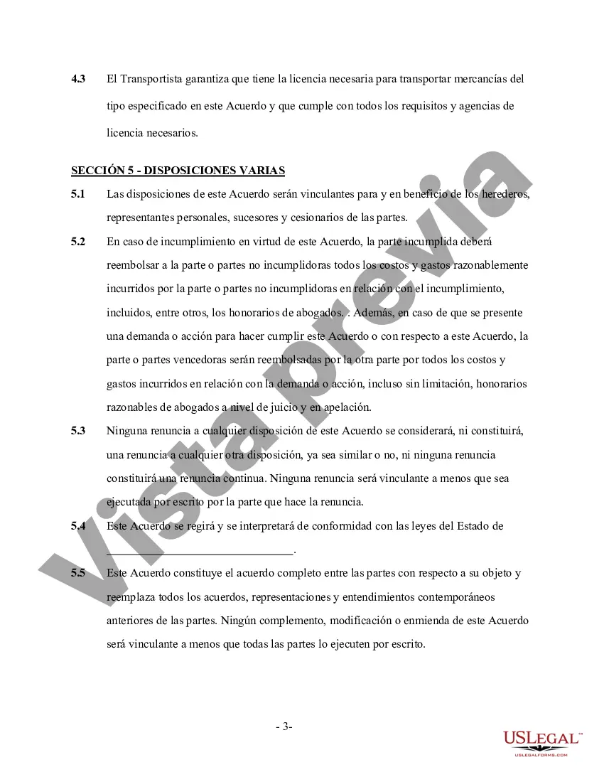 Preview Contrato de Servicios de Transportista - Contratista Independiente Trabajador por Cuenta Propia