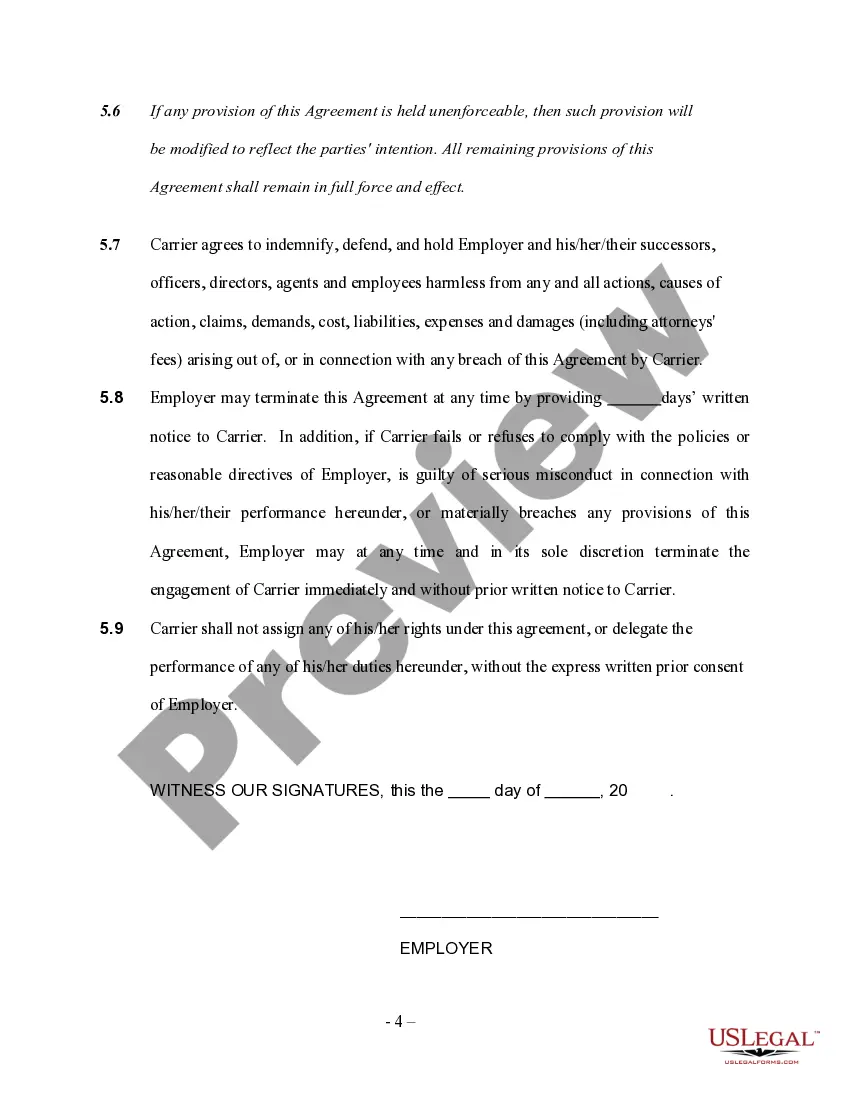 Get Carrier Services Contract - Self-Employed Independent Contractor Preview Carrier Services Contract - Self-Employed Independent Contractor