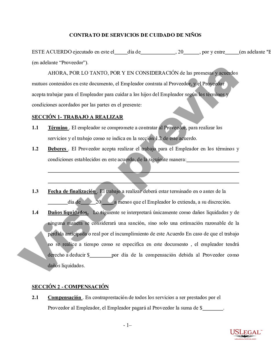 Contrato de Servicios de Guardería o Guardería - Autónomo - Contrato De  Niñera Ejemplo | US Legal Forms