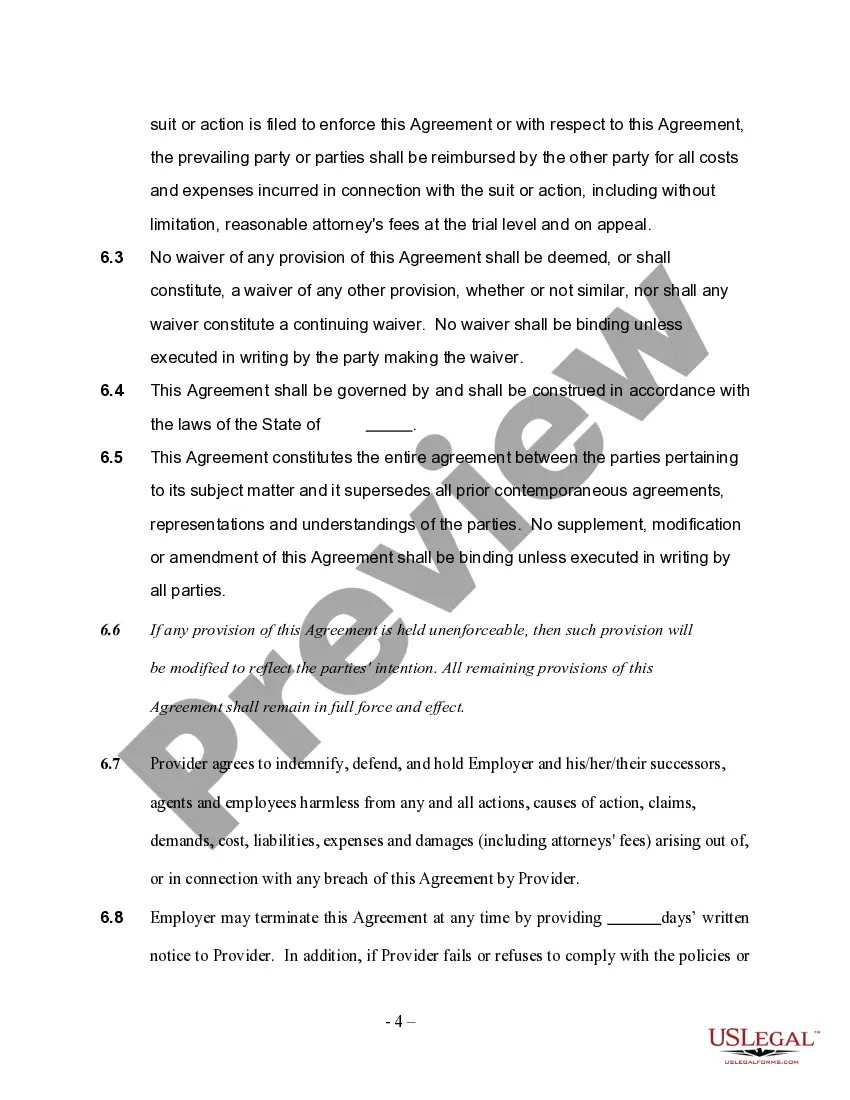 Preview Child Care or Day Care Services Contract - Self-Employed