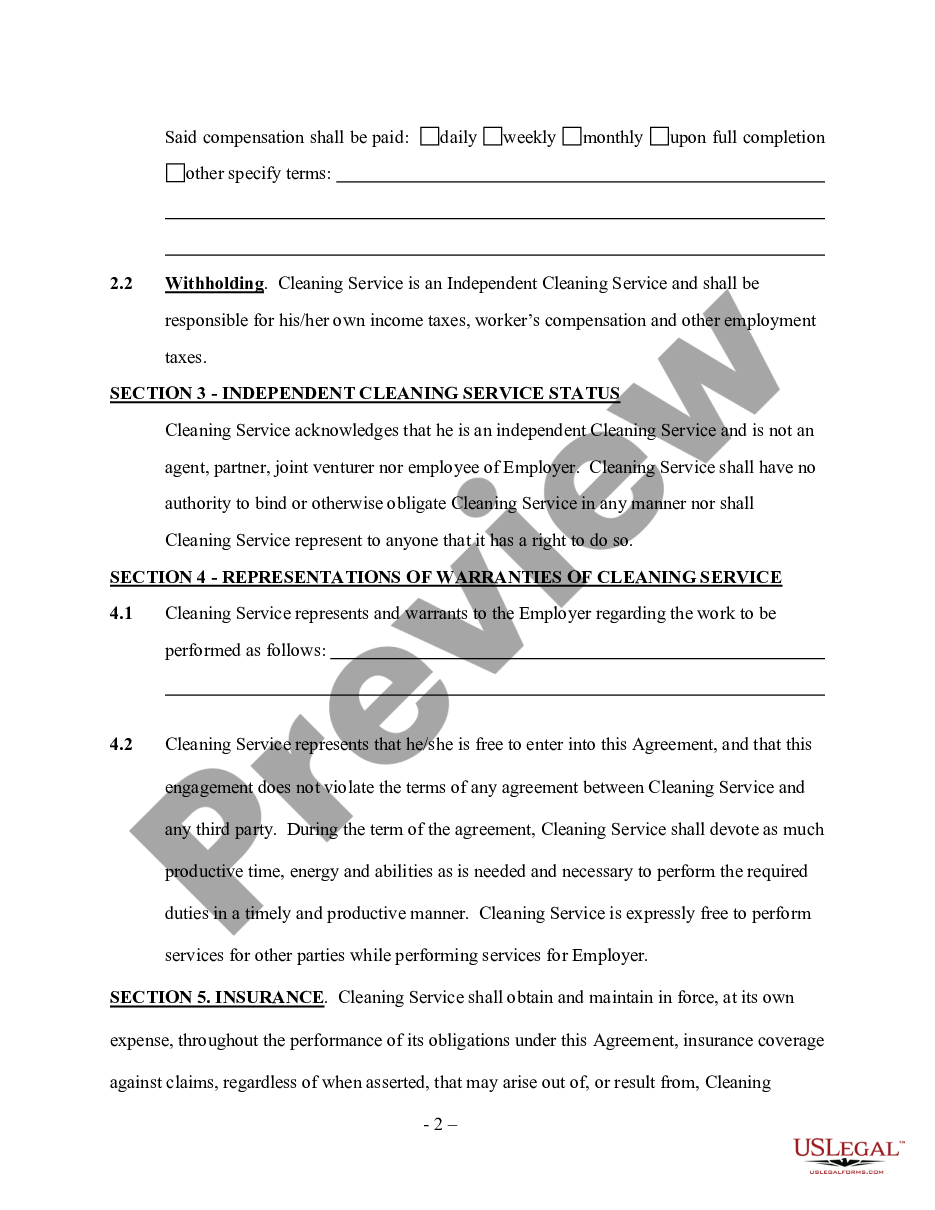 page 1 Cleaning Services Contract - Self-Employed preview