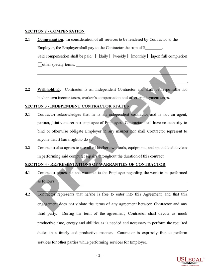Preview Computer Repairman Services Contract - Self-Employed
