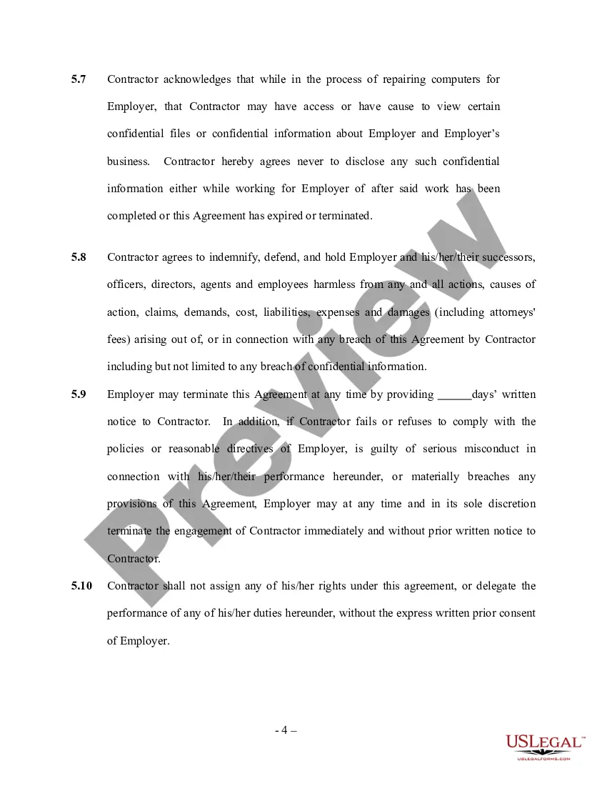 Preview Computer Repairman Services Contract - Self-Employed