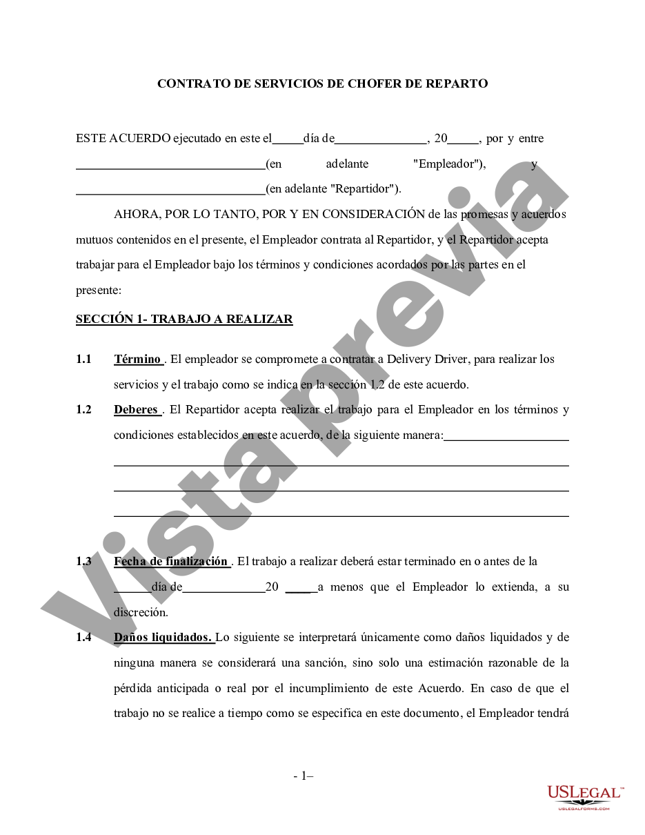 Contrato de Servicios de Repartidor - Autónomo - Contrato Repartidor | US  Legal Forms