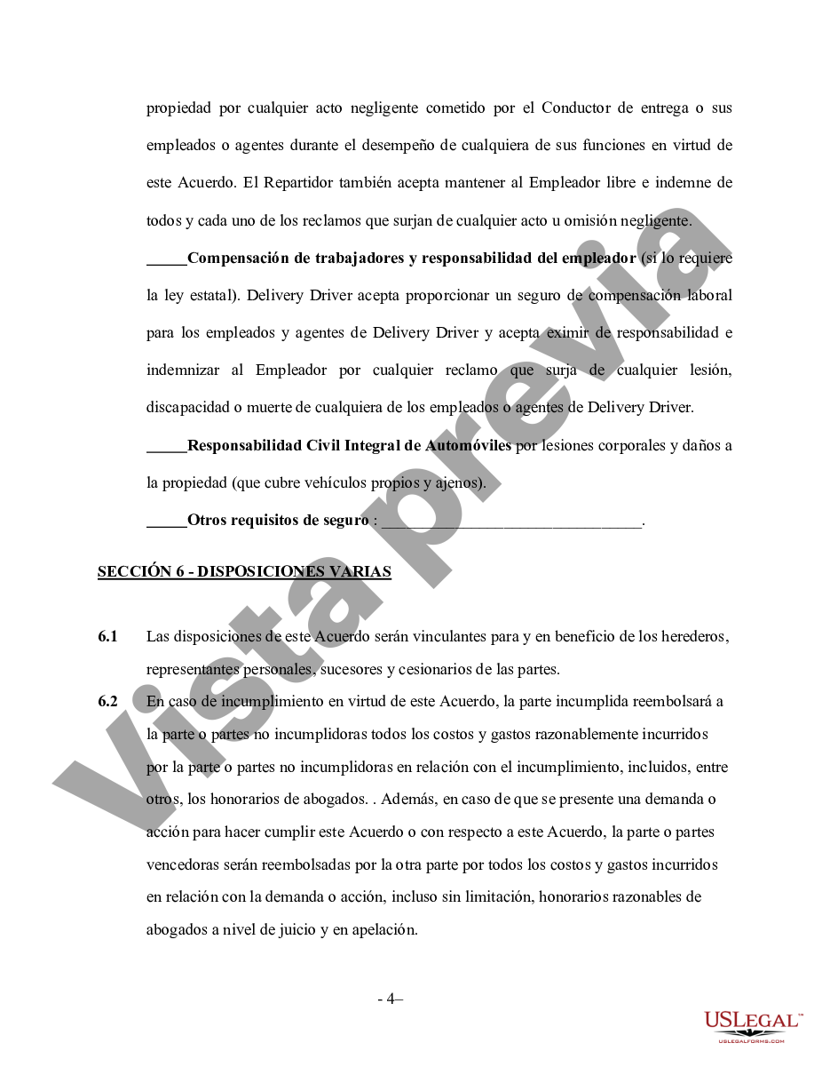 Contrato de Servicios de Repartidor - Autónomo - Contrato Repartidor | US  Legal Forms