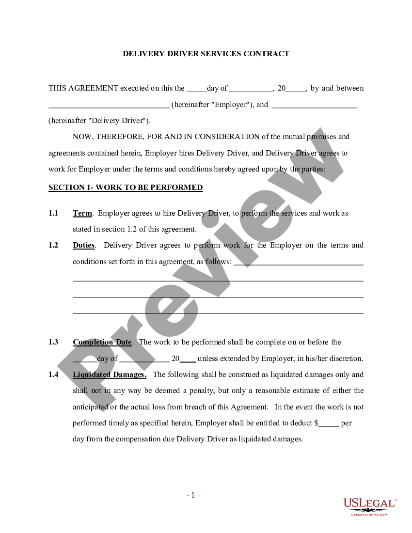 Contract Agreement For A Driver US Legal Forms