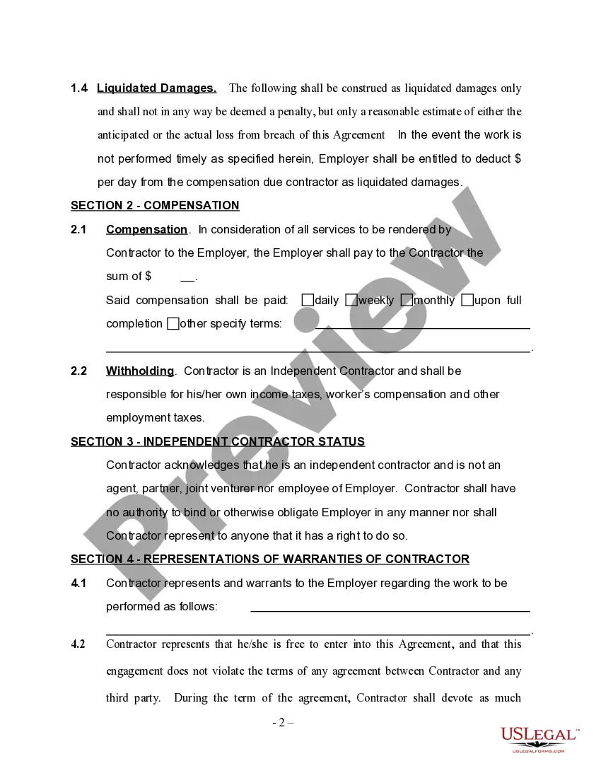 Preview Industrial Contractor Agreement - Self-Employed