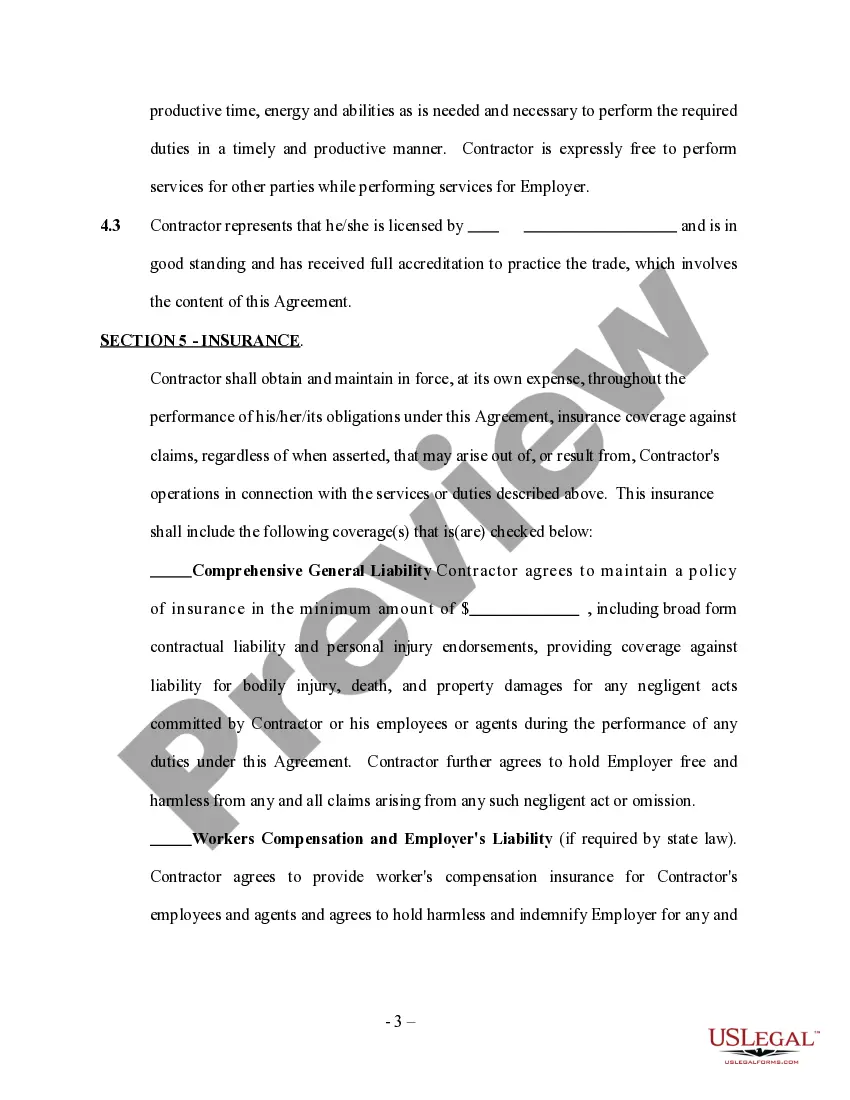 Preview Industrial Contractor Agreement - Self-Employed