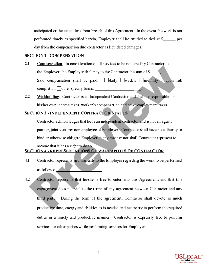 Fireplace Contractor Agreement SelfEmployed US Legal Forms