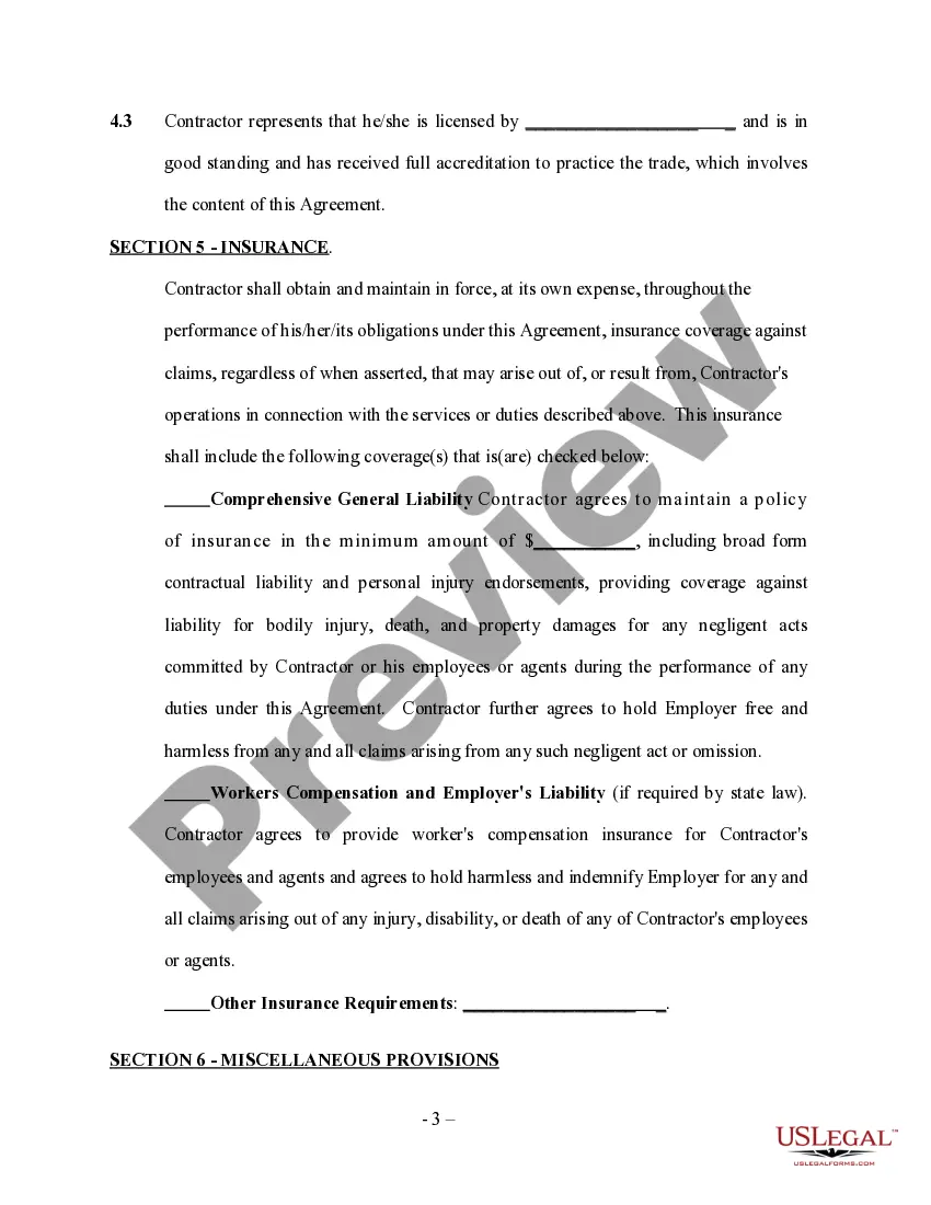 Preview Fireplace Contractor Agreement - Self-Employed