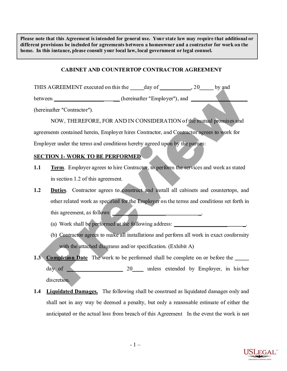 Cabinet And Countertop Contract Agreement Self Employed Contract