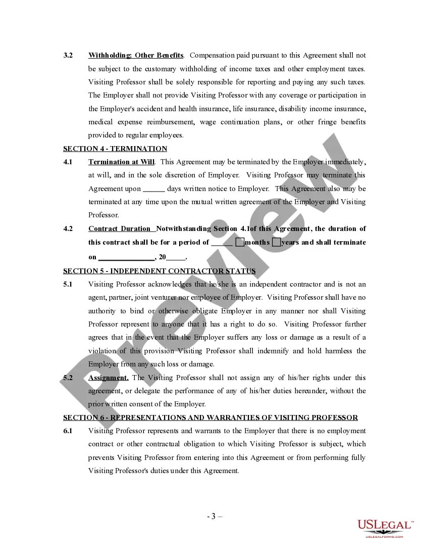 Get Visiting Professor Agreement - Self-Employed Independent Contractor Preview Visiting Professor Agreement - Self-Employed Independent Contractor