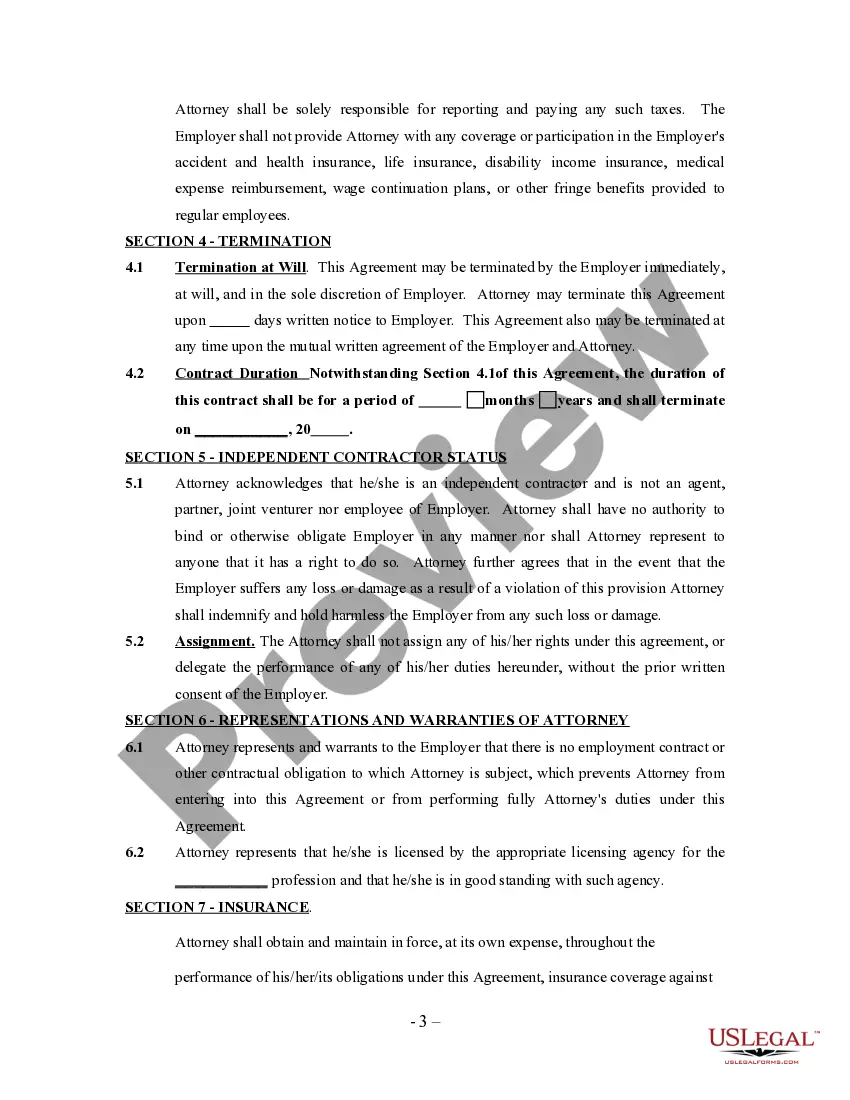 Preview Attorney Agreement - Self-Employed Independent Contractor