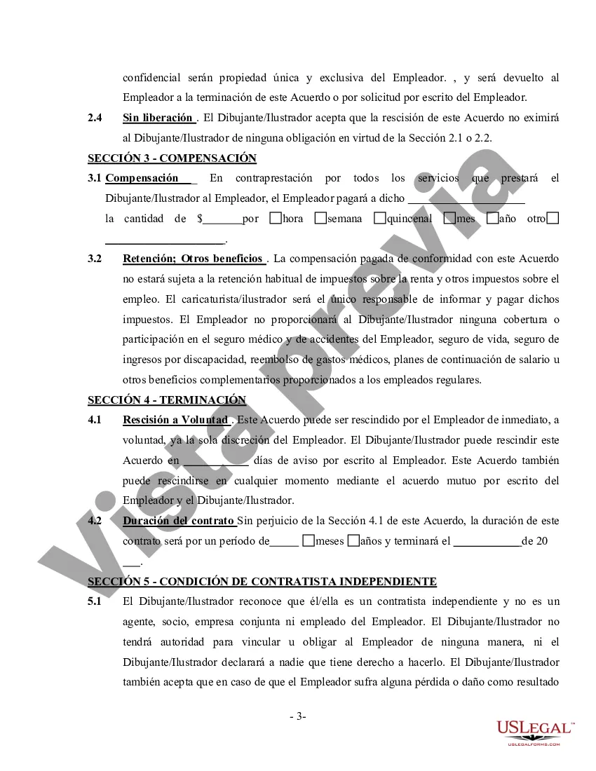 Preview Contrato de Dibujante o Ilustrador - Contratista Independiente Trabajador por Cuenta Propia