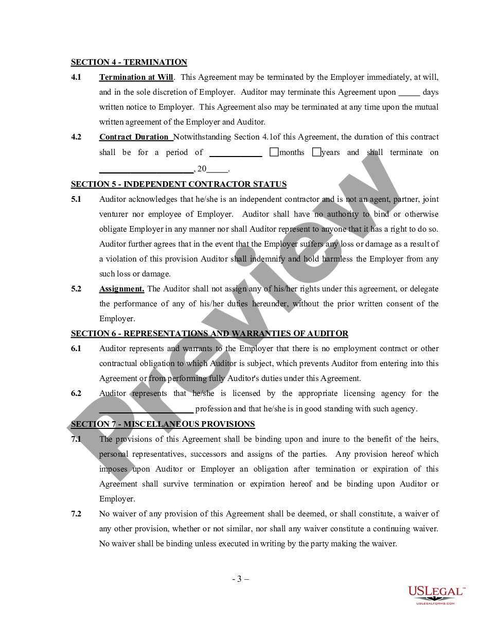 page 2 Auditor Agreement - Self-Employed Independent Contractor preview