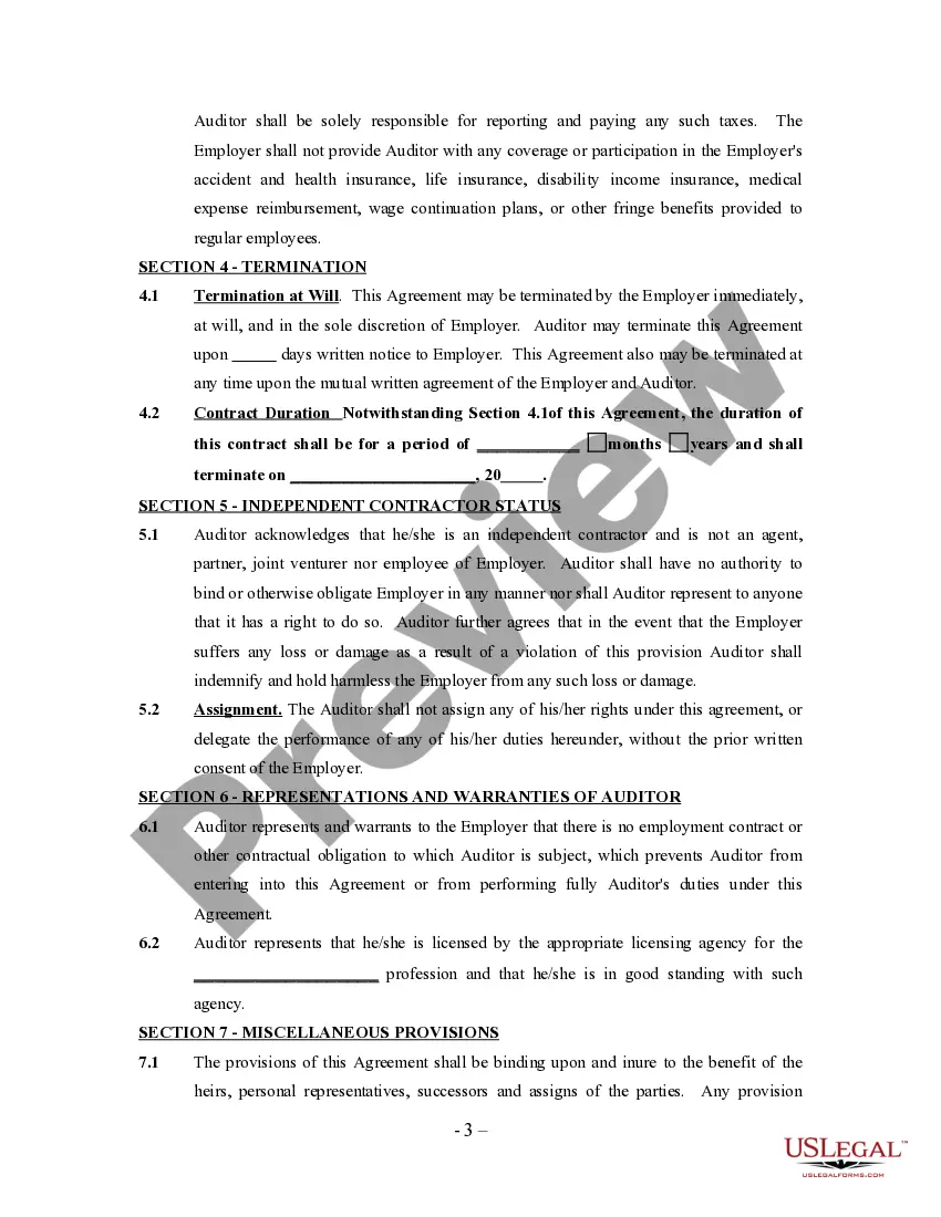 Get Auditor Agreement - Self-Employed Independent Contractor Preview Auditor Agreement - Self-Employed Independent Contractor