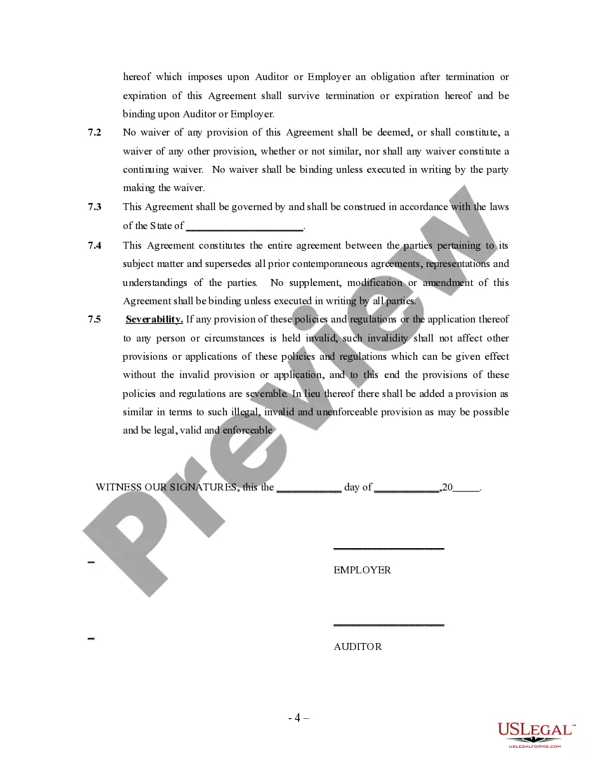 Get Auditor Agreement - Self-Employed Independent Contractor Preview Auditor Agreement - Self-Employed Independent Contractor