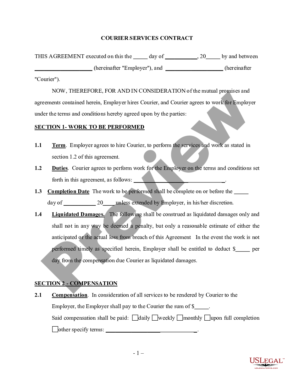 Courier Service Contract Template For Hvac US Legal Forms