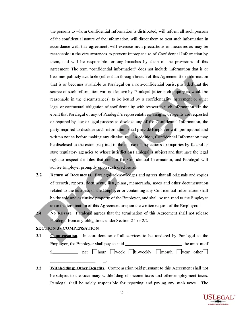 Preview Paralegal Agreement - Self-Employed Independent Contractor
